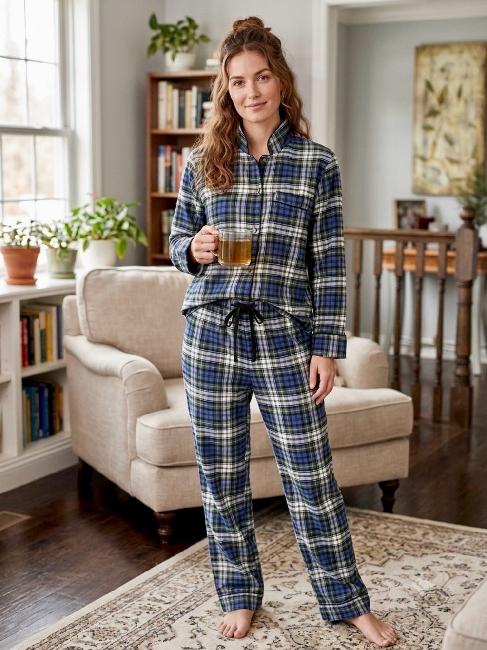 GAP Body Cozy Plaid Women’s Pajama Set in Blue & Green - M